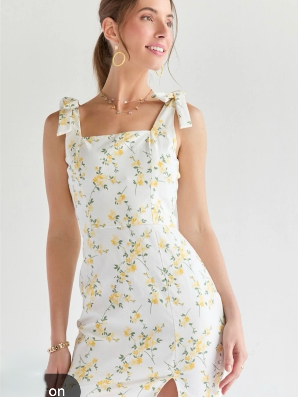 Trixxi White Floral Tie-Shoulder Mini Dress with Yellow Bloom Print